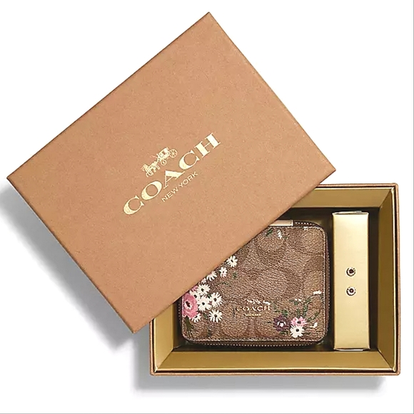 COACH BOXED LARGE JEWELRY BOX & EARRINGS SET IN SIGNATURE CANVAS FLORAL PRINT - Picture 1 of 3